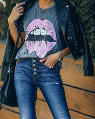 Drooling Over You Distressed Cotton Lips Tee Ins Street