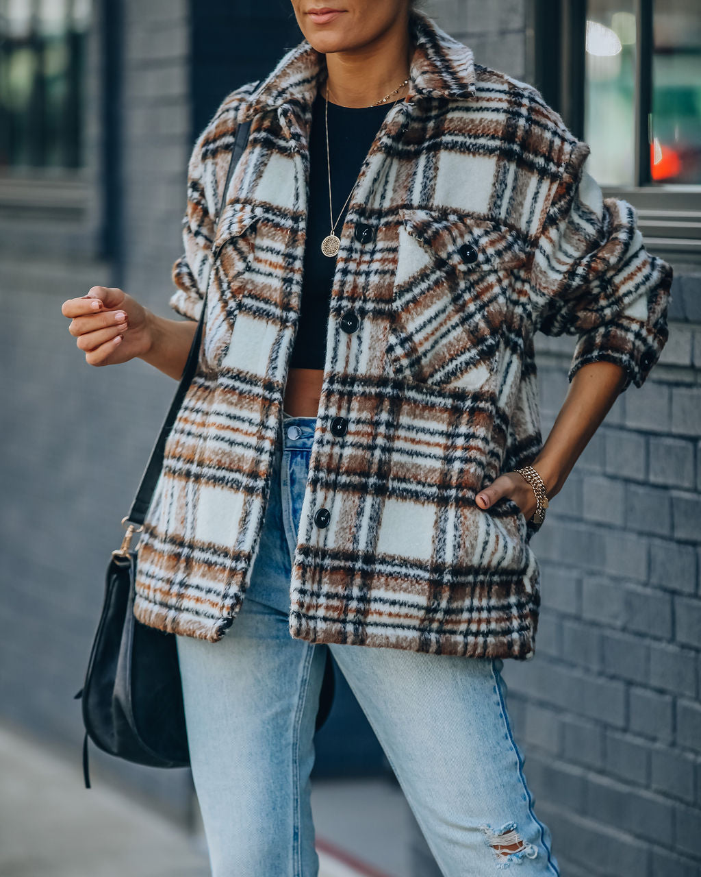 Woodwork Pocketed Sherpa Lined Plaid Shacket Ins Street