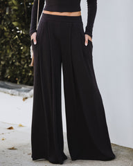 Hermosa Pocketed Ribbed Wide Leg Pants - Dark Charcoal Ins Street