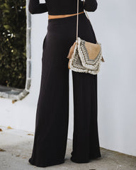 Hermosa Pocketed Ribbed Wide Leg Pants - Dark Charcoal Ins Street