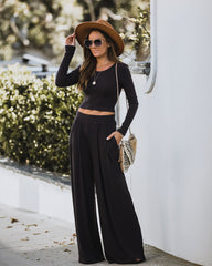 Hermosa Pocketed Ribbed Wide Leg Pants - Dark Charcoal Ins Street