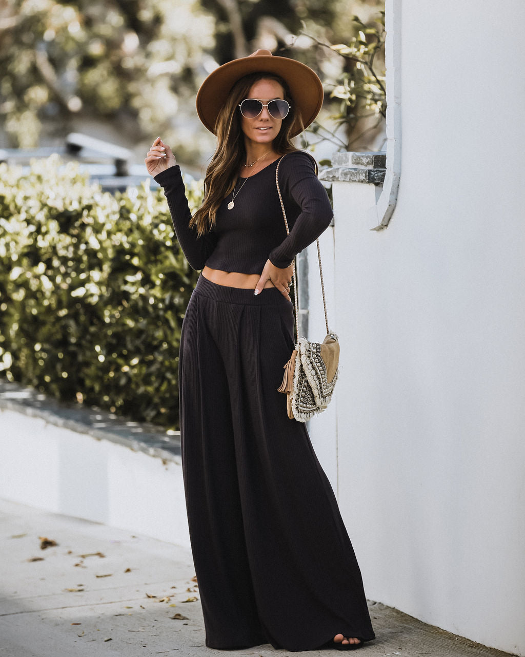 Hermosa Pocketed Ribbed Wide Leg Pants - Dark Charcoal Ins Street