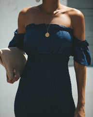 Bellini Smocked Off The Shoulder Dress - Navy InsStreet