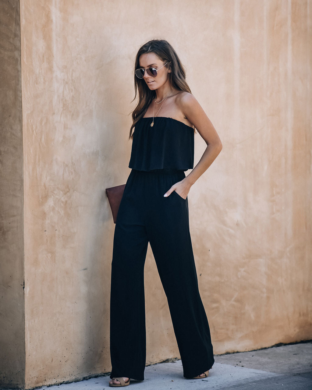 Supreme Strapless Pocketed Jumpsuit - Black - FINAL SALE Ins Street