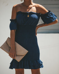 Bellini Smocked Off The Shoulder Dress - Navy InsStreet