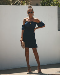 Bellini Smocked Off The Shoulder Dress - Navy InsStreet