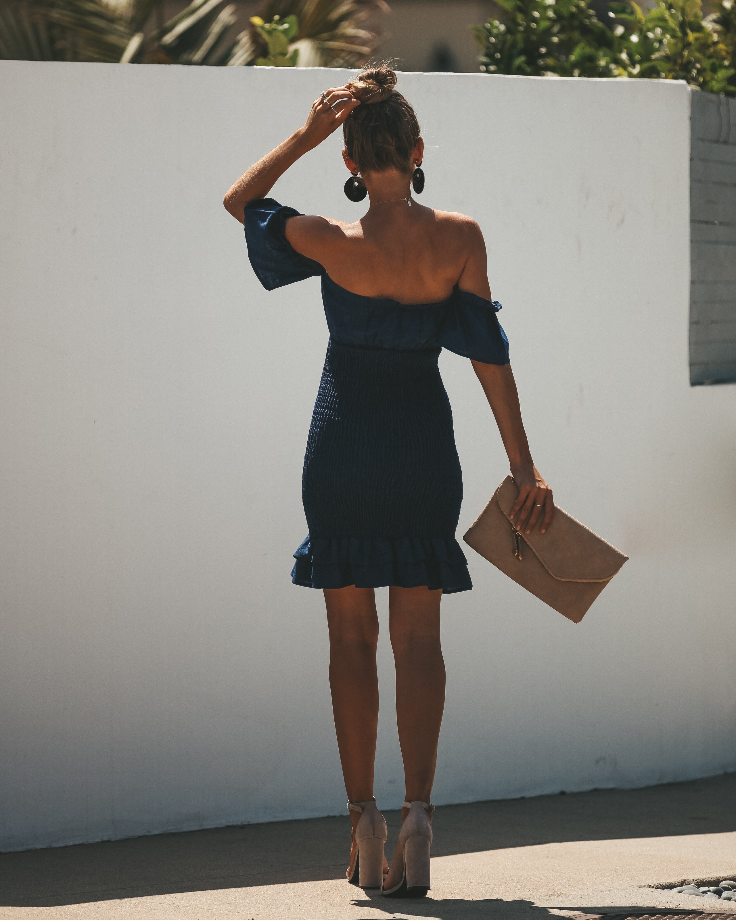 Bellini Smocked Off The Shoulder Dress - Navy InsStreet