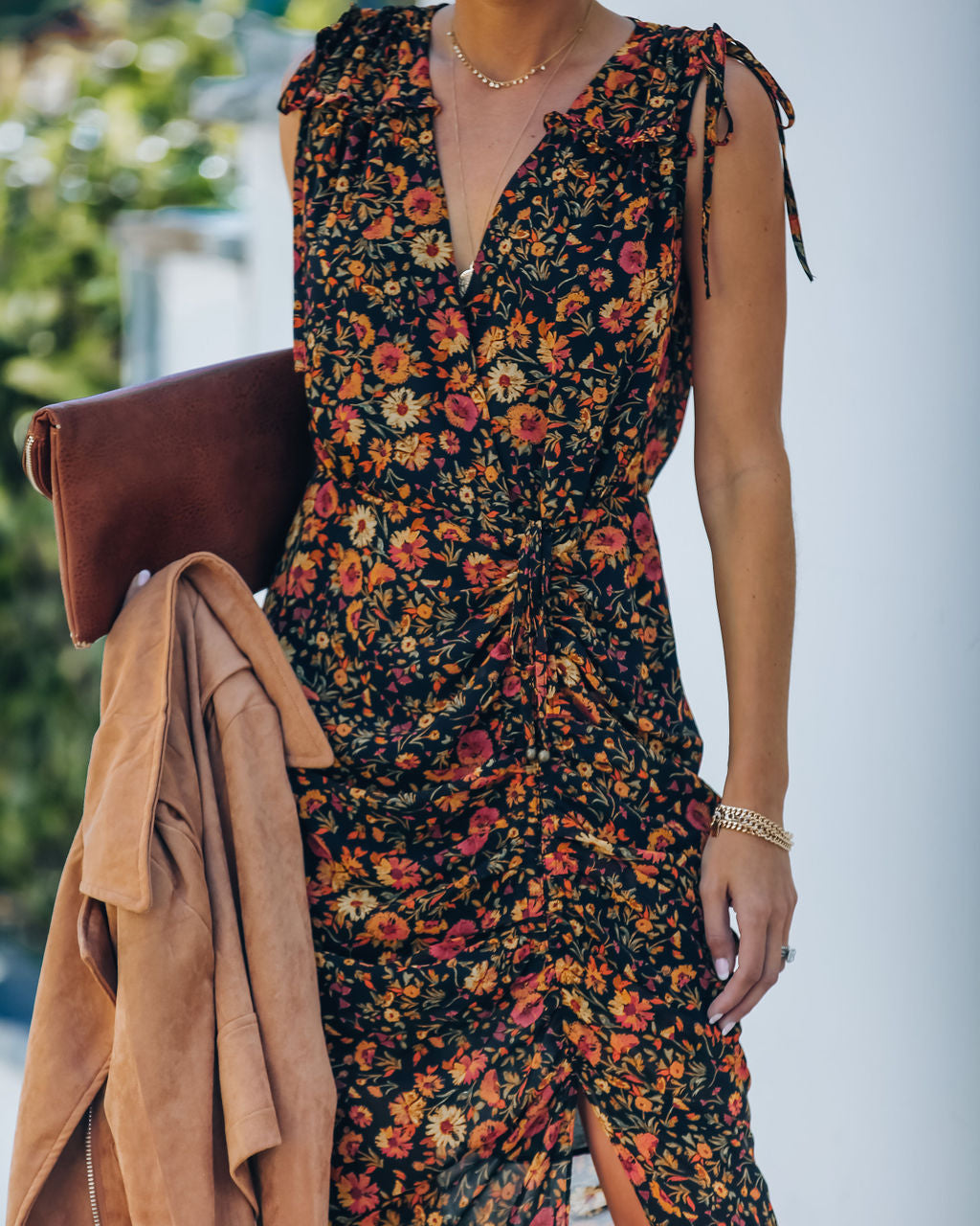 Born To Run Floral Ruched Midi Dress InsStreet