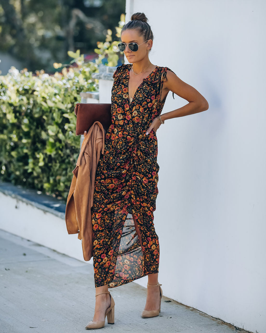 Born To Run Floral Ruched Midi Dress InsStreet