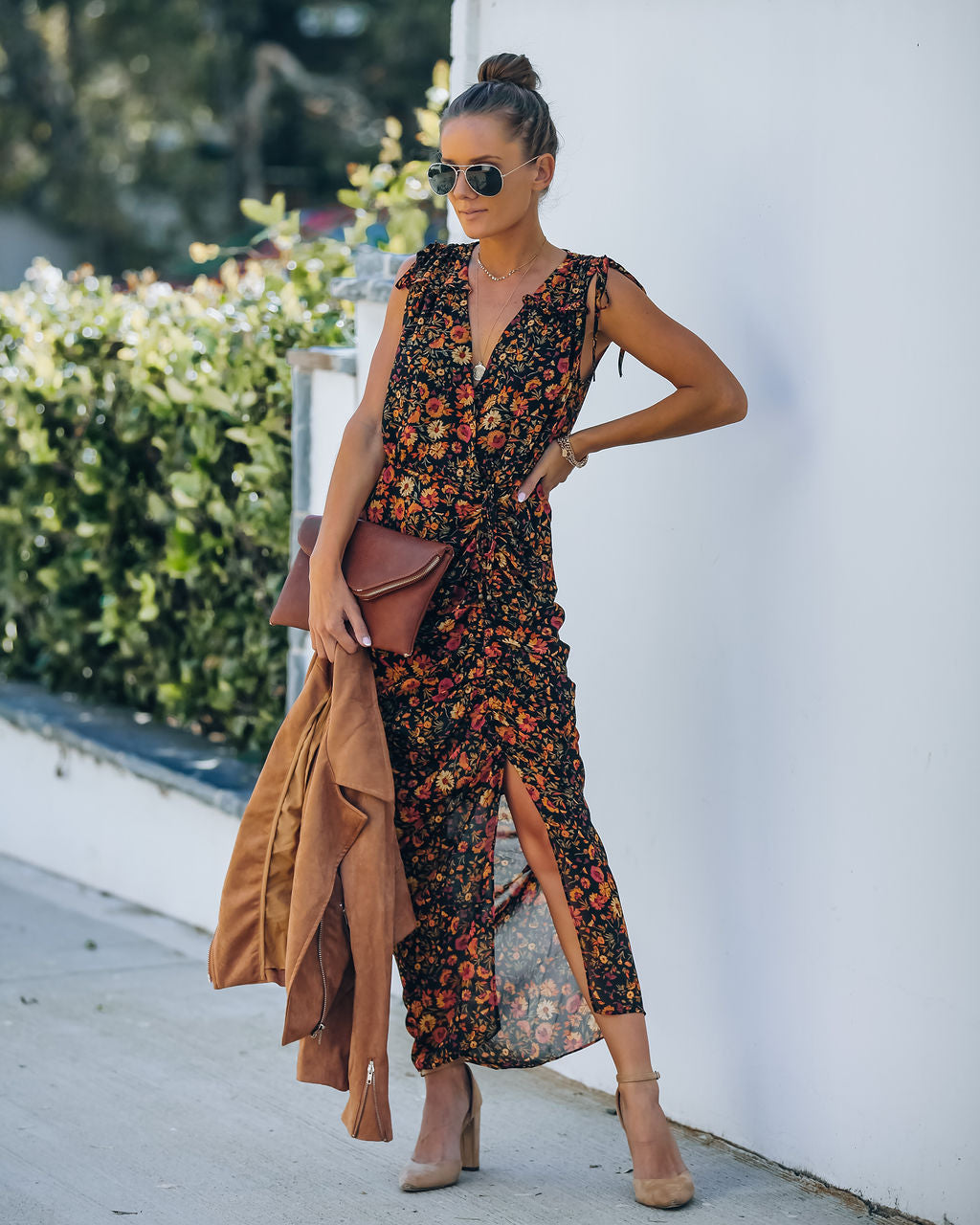 Born To Run Floral Ruched Midi Dress InsStreet