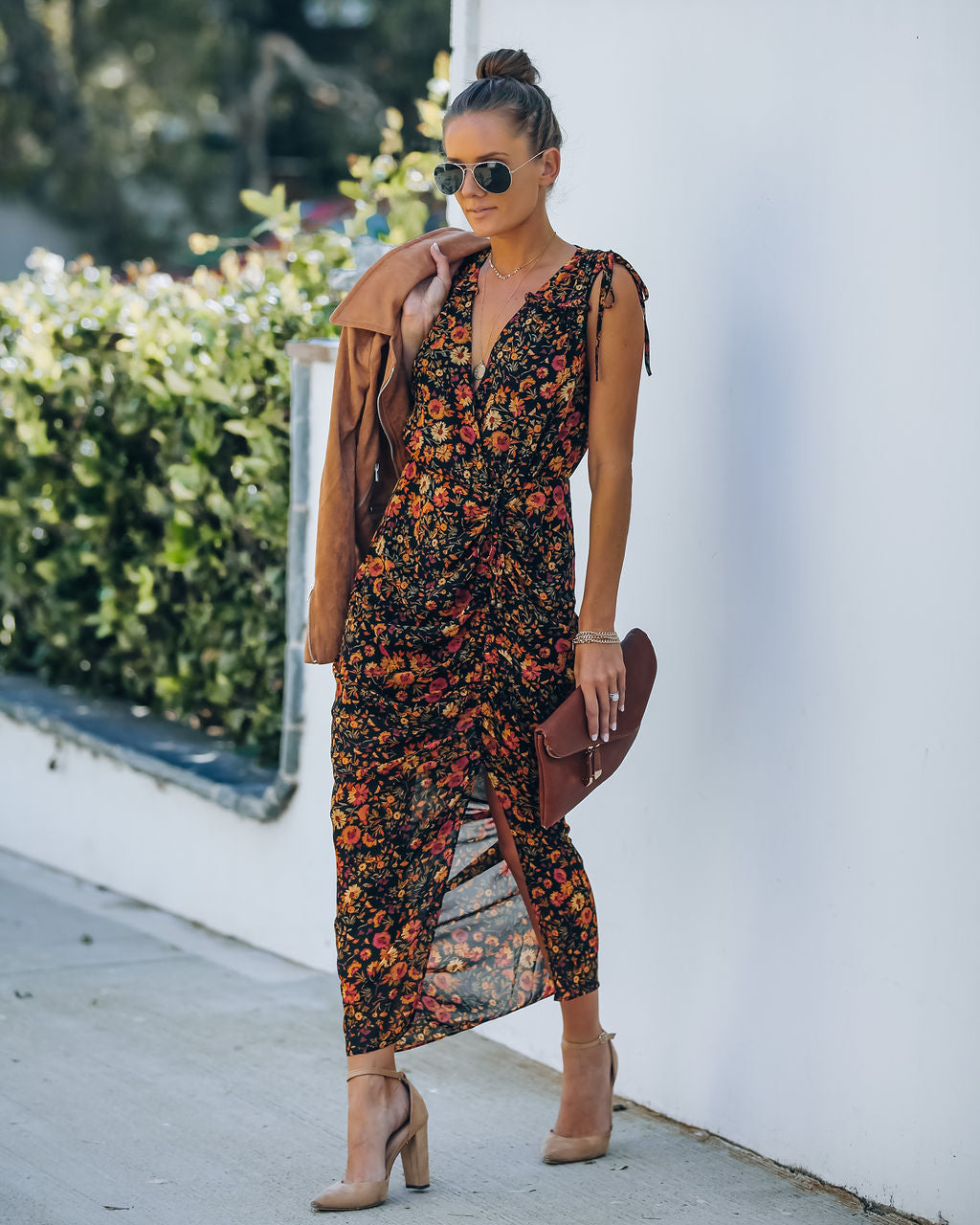 Born To Run Floral Ruched Midi Dress InsStreet