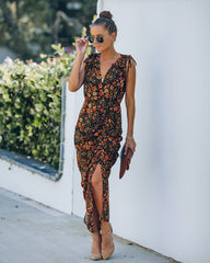 Born To Run Floral Ruched Midi Dress InsStreet