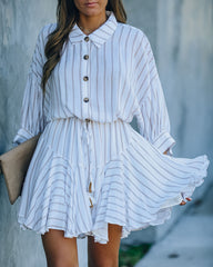 Hina Striped Button Down Shirt Dress Ins Street