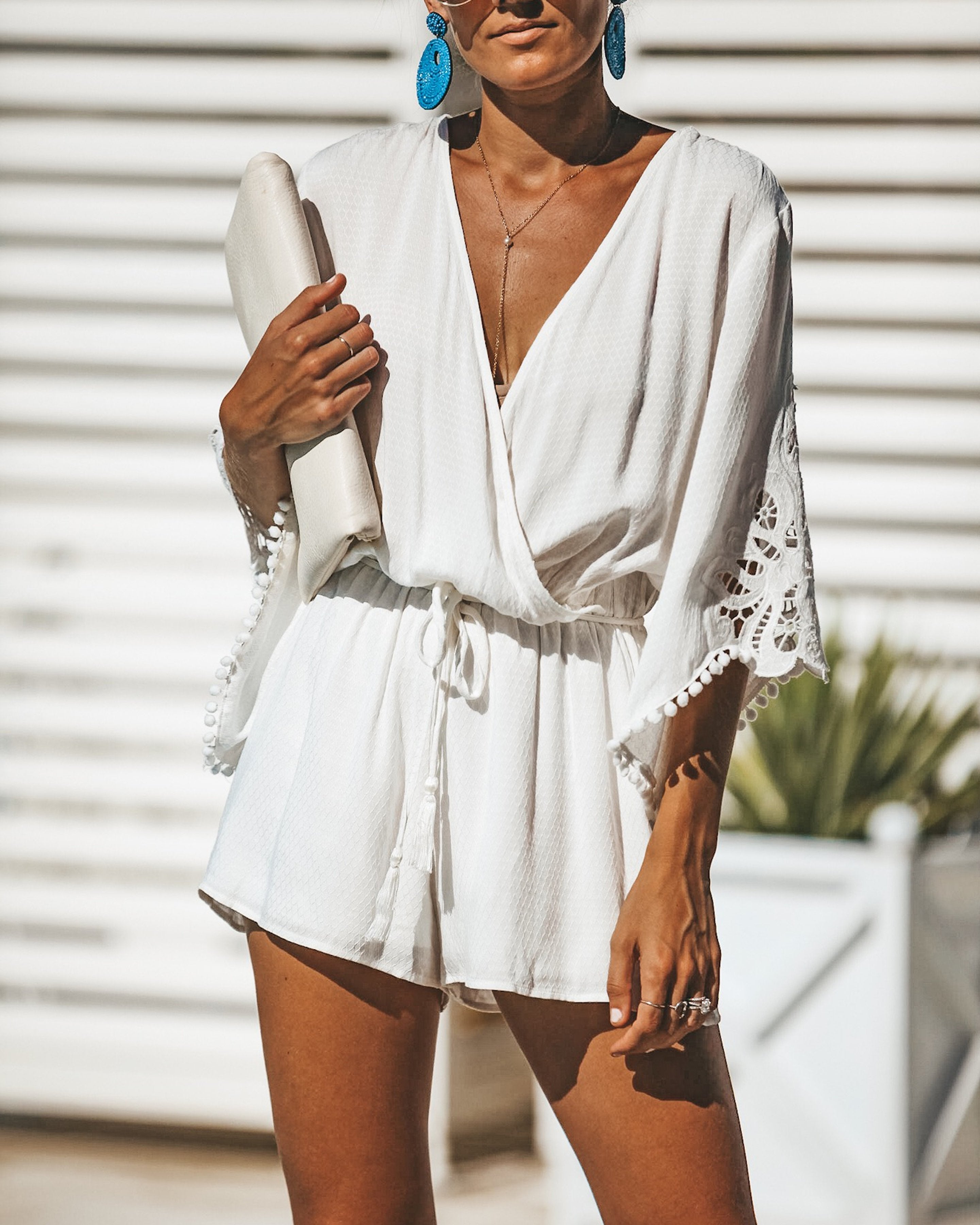 Jewel Crochet Lace Romper - Off White Ins Street