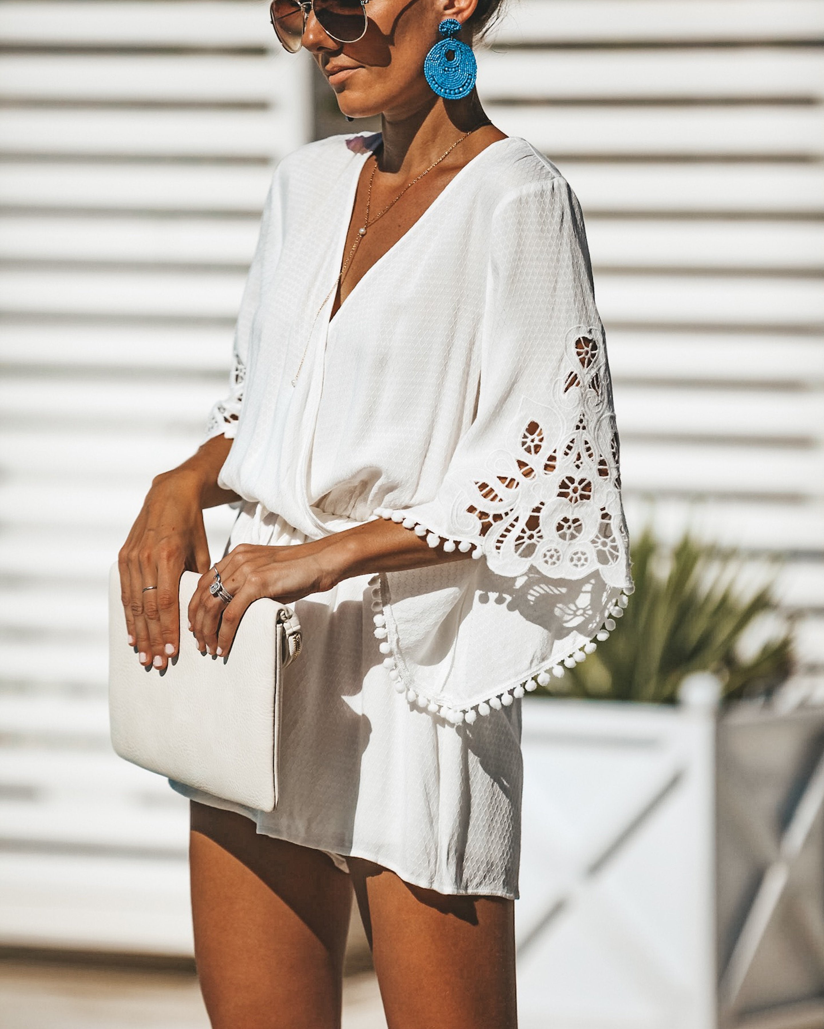 Jewel Crochet Lace Romper - Off White Ins Street