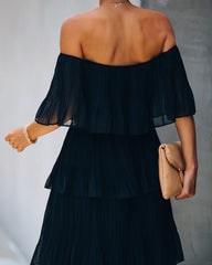 Bonifacio Tiered Pleated Midi Dress - Black InsStreet