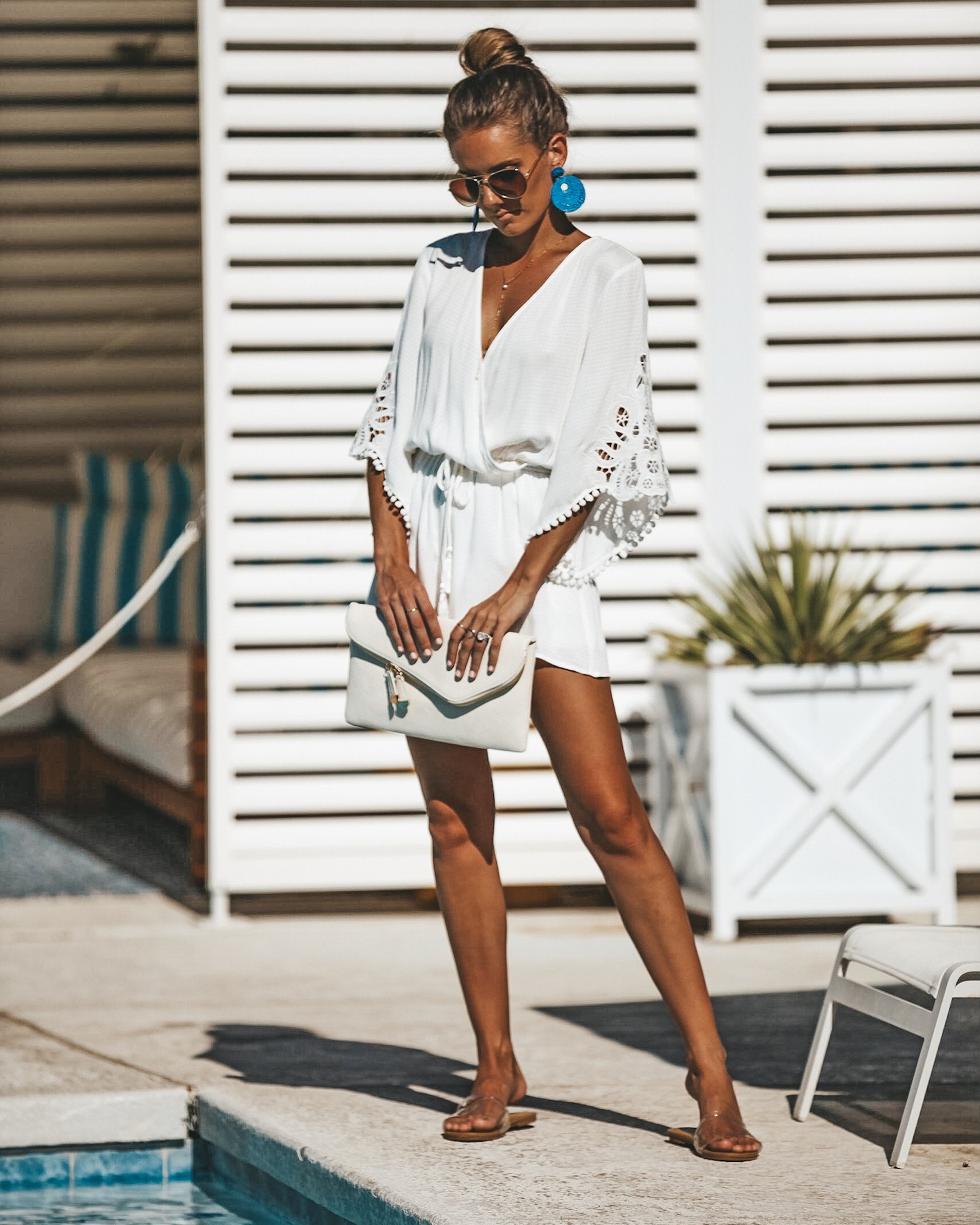 Jewel Crochet Lace Romper - Off White Ins Street