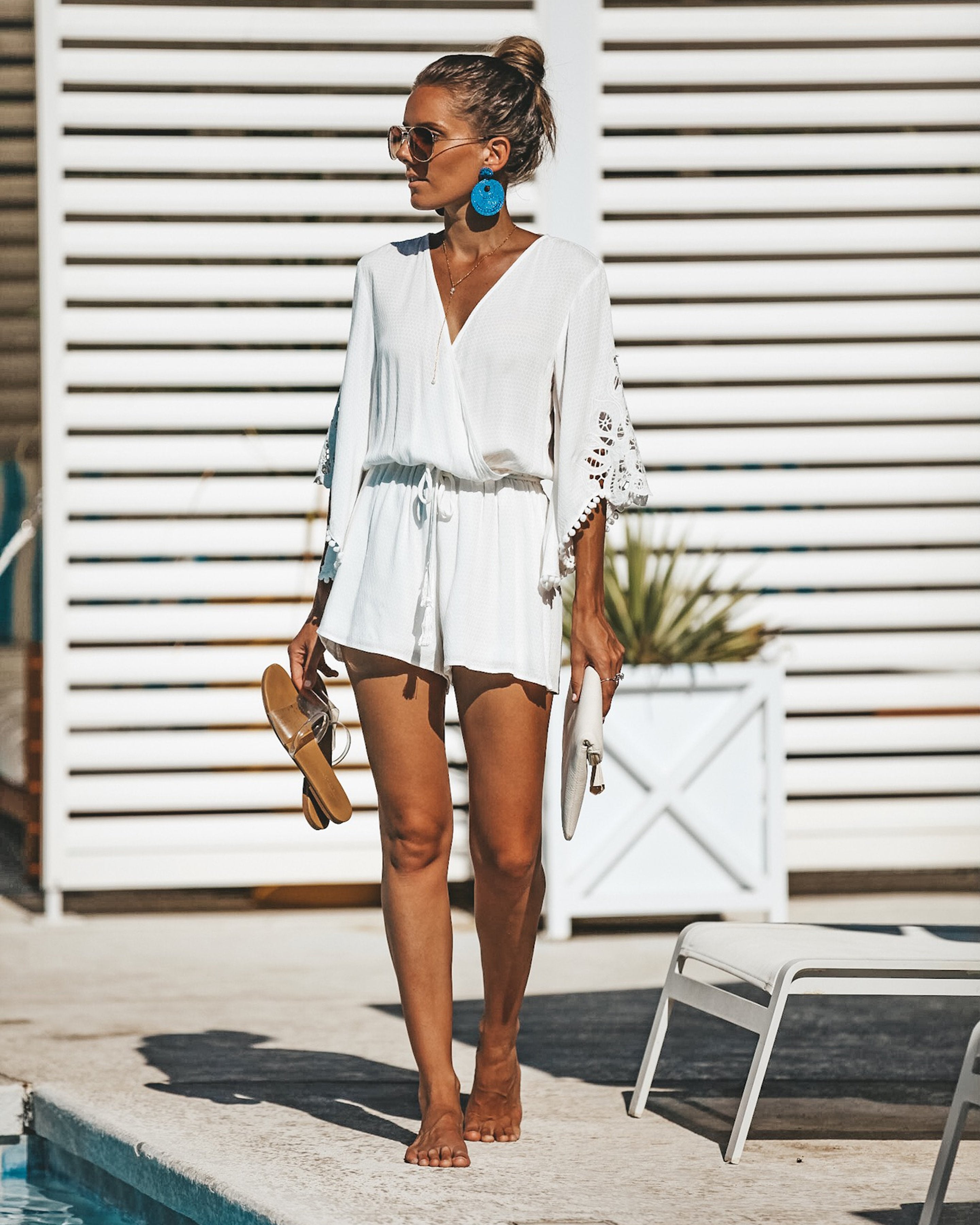 Jewel Crochet Lace Romper - Off White Ins Street