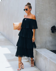 Bonifacio Tiered Pleated Midi Dress - Black InsStreet