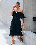 Bonifacio Tiered Pleated Midi Dress - Black InsStreet
