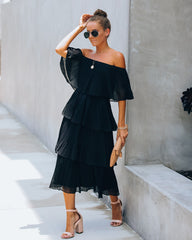 Bonifacio Tiered Pleated Midi Dress - Black InsStreet