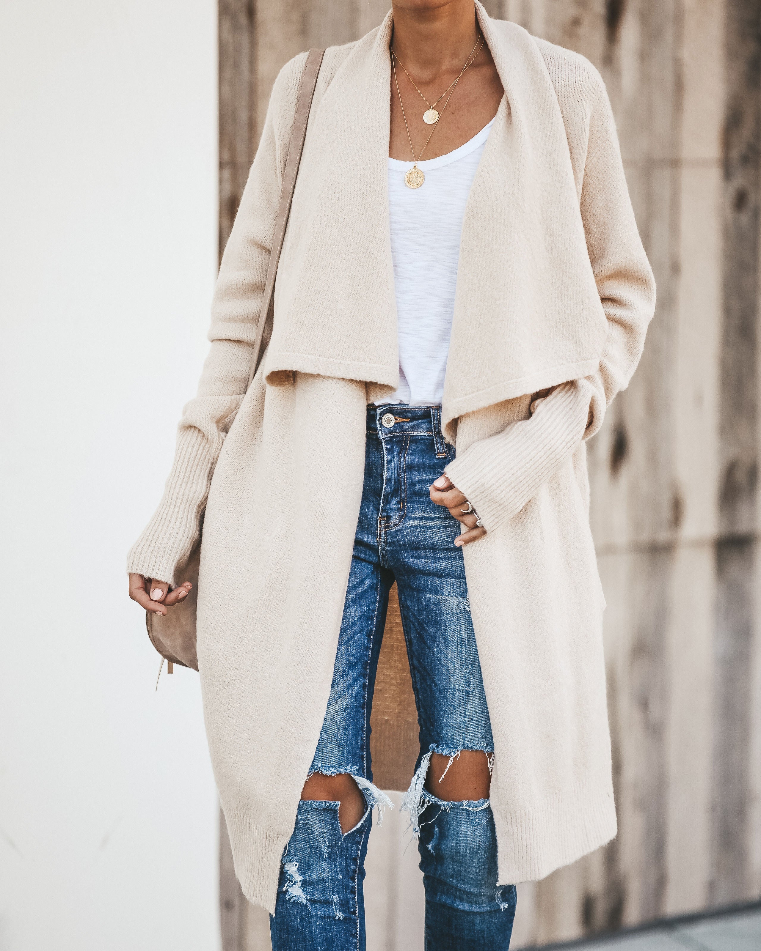 Fireside Pocketed Knit Cardigan - Oatmeal Ins Street