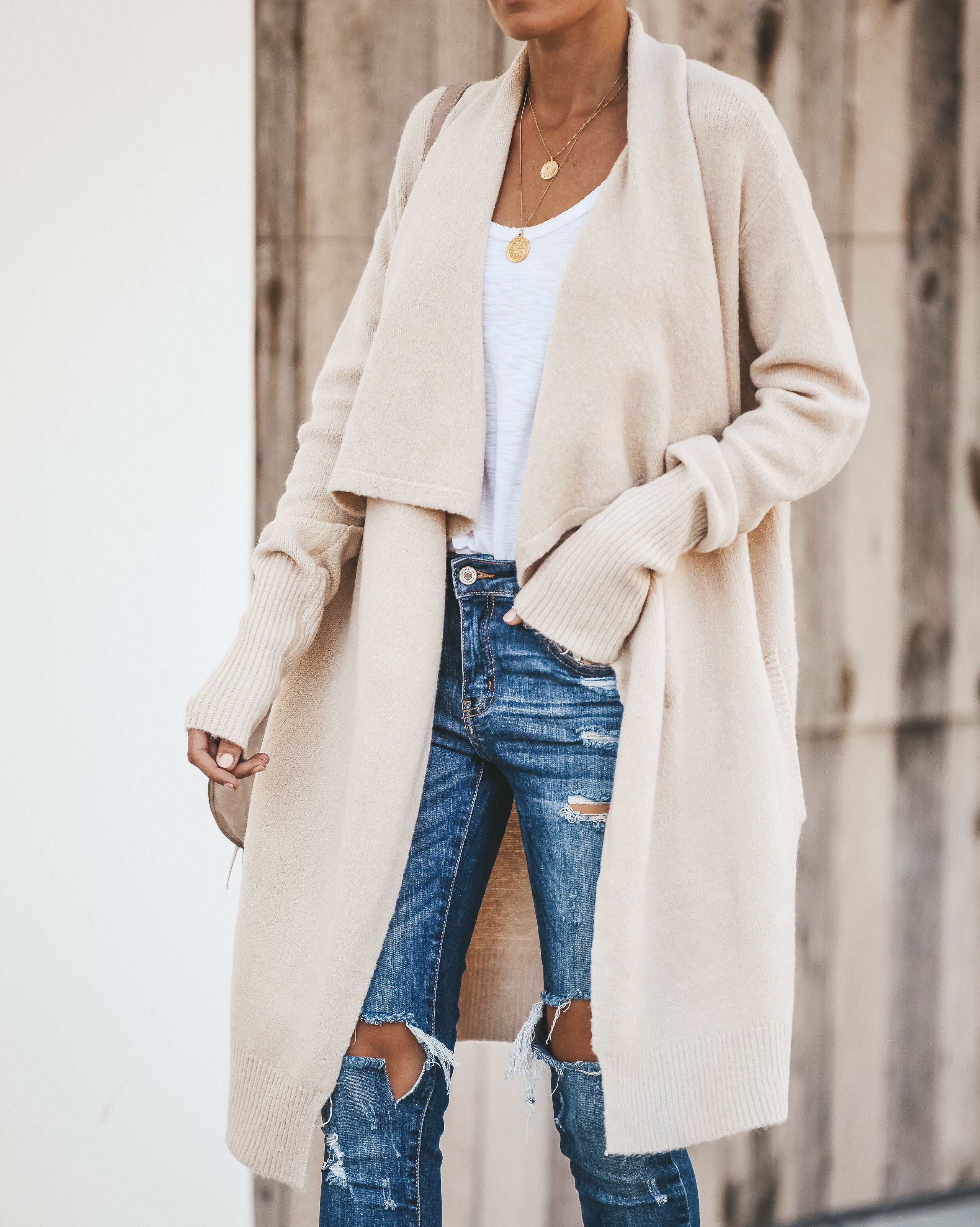 Fireside Pocketed Knit Cardigan - Oatmeal Ins Street