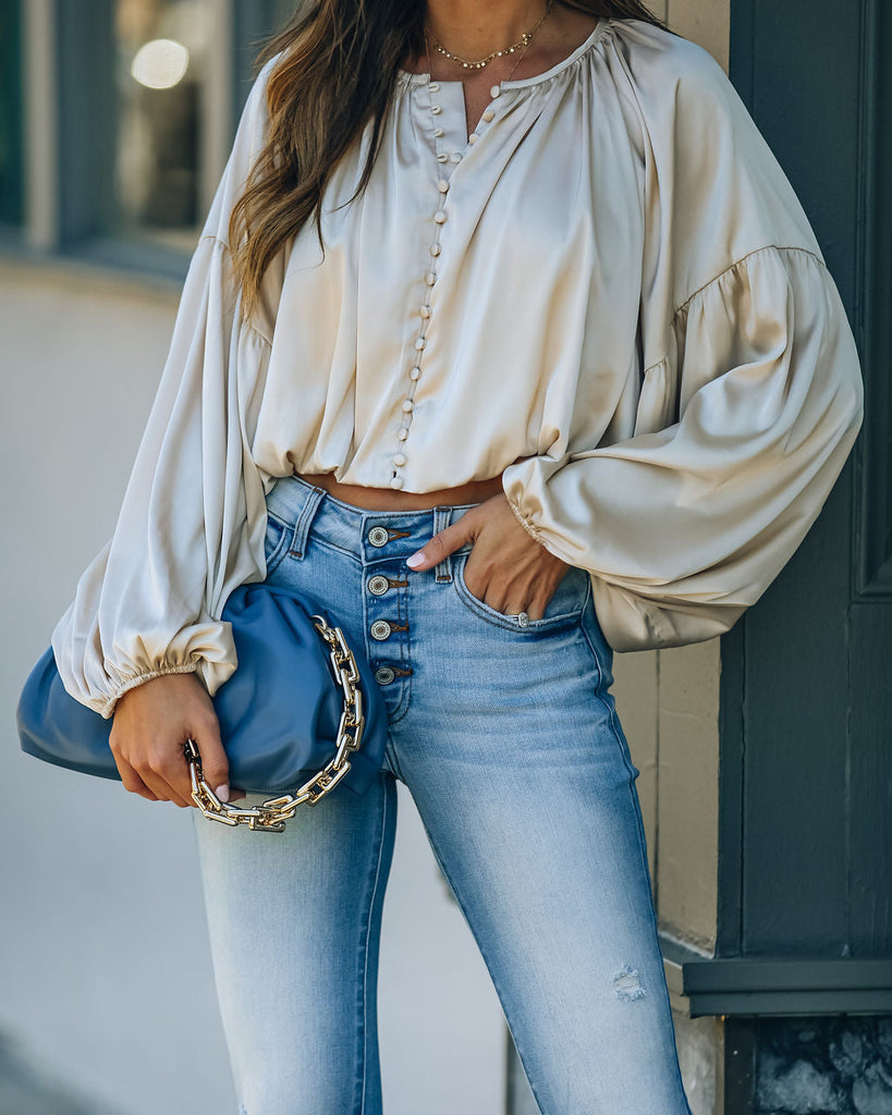 Libby Satin Billowed Crop Blouse - Champagne - FINAL SALE – InsStreet