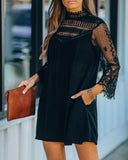 City Of Love Pocketed Crochet Lace Dress - Black ENC-001