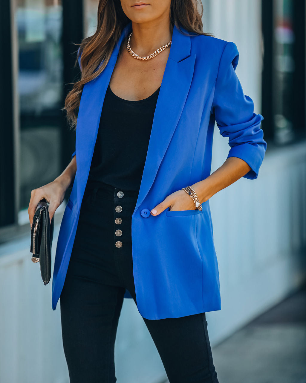 Standards Pocketed Blazer - Cobalt Blue Ins Street