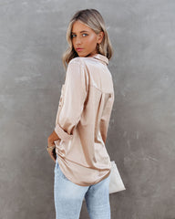 Impulse Satin Button Down Blouse - Champagne Ins Street