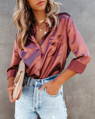 Impulse Satin Button Down Blouse - Rust Ins Street