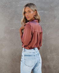 Impulse Satin Button Down Blouse - Rust Ins Street