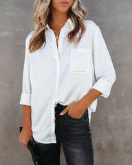 Impulse Satin Button Down Blouse - White Ins Street