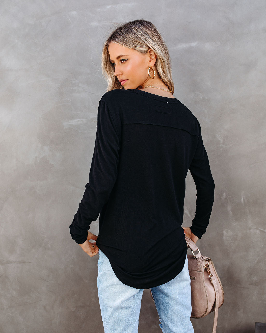 Infinity Cotton Blend Long Sleeve Pocket Top - Black Ins Street