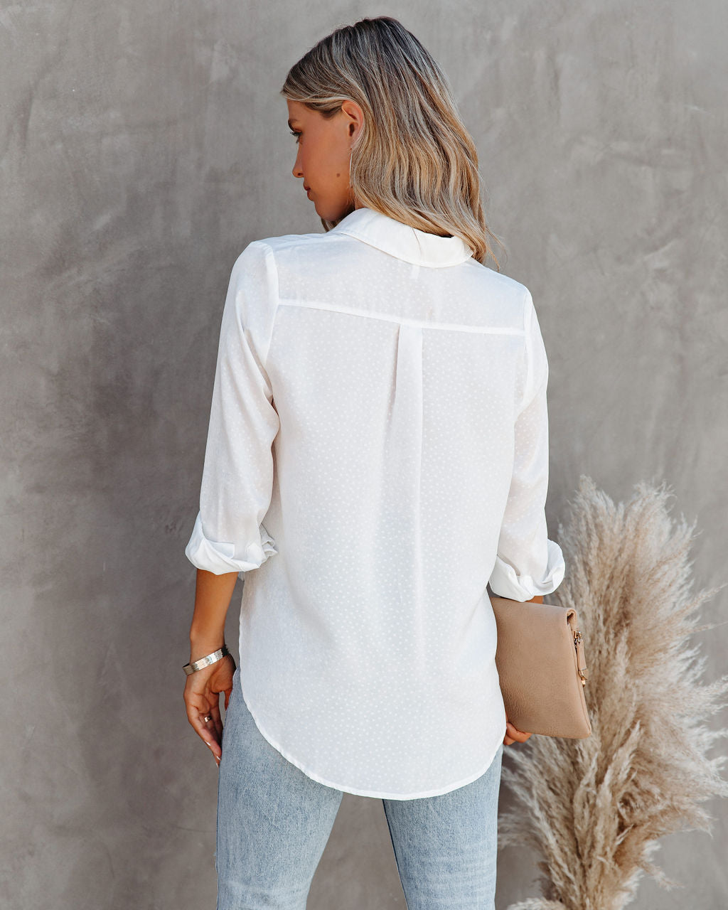 Izabel Spotted Button Down Blouse - White - FINAL SALE Ins Street