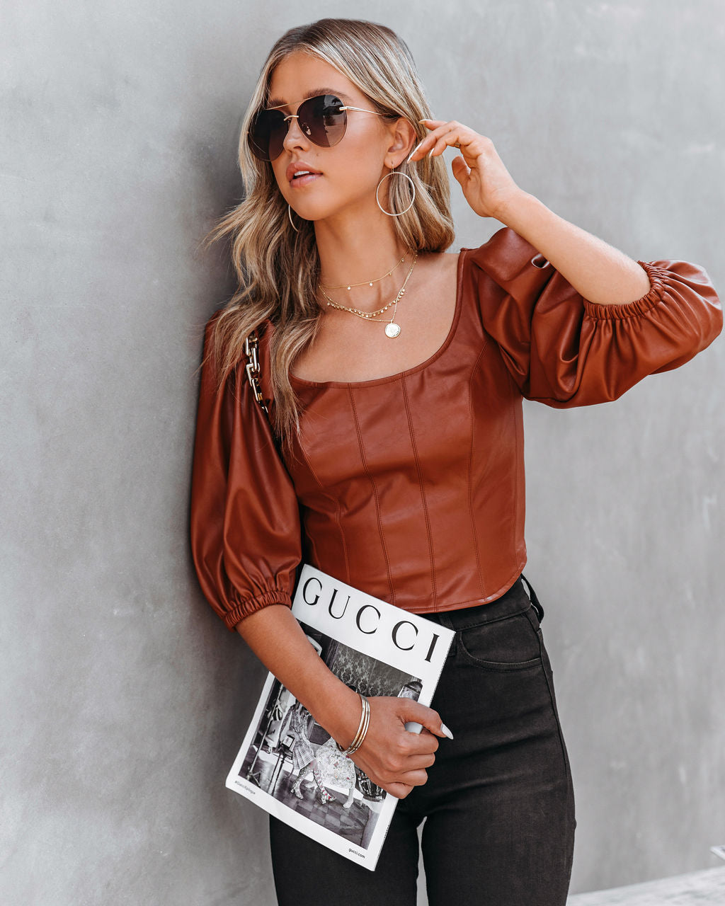 Jacklyn Faux Leather Puff Sleeve Crop Top - FINAL SALE Ins Street