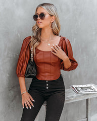 Jacklyn Faux Leather Puff Sleeve Crop Top - FINAL SALE Ins Street