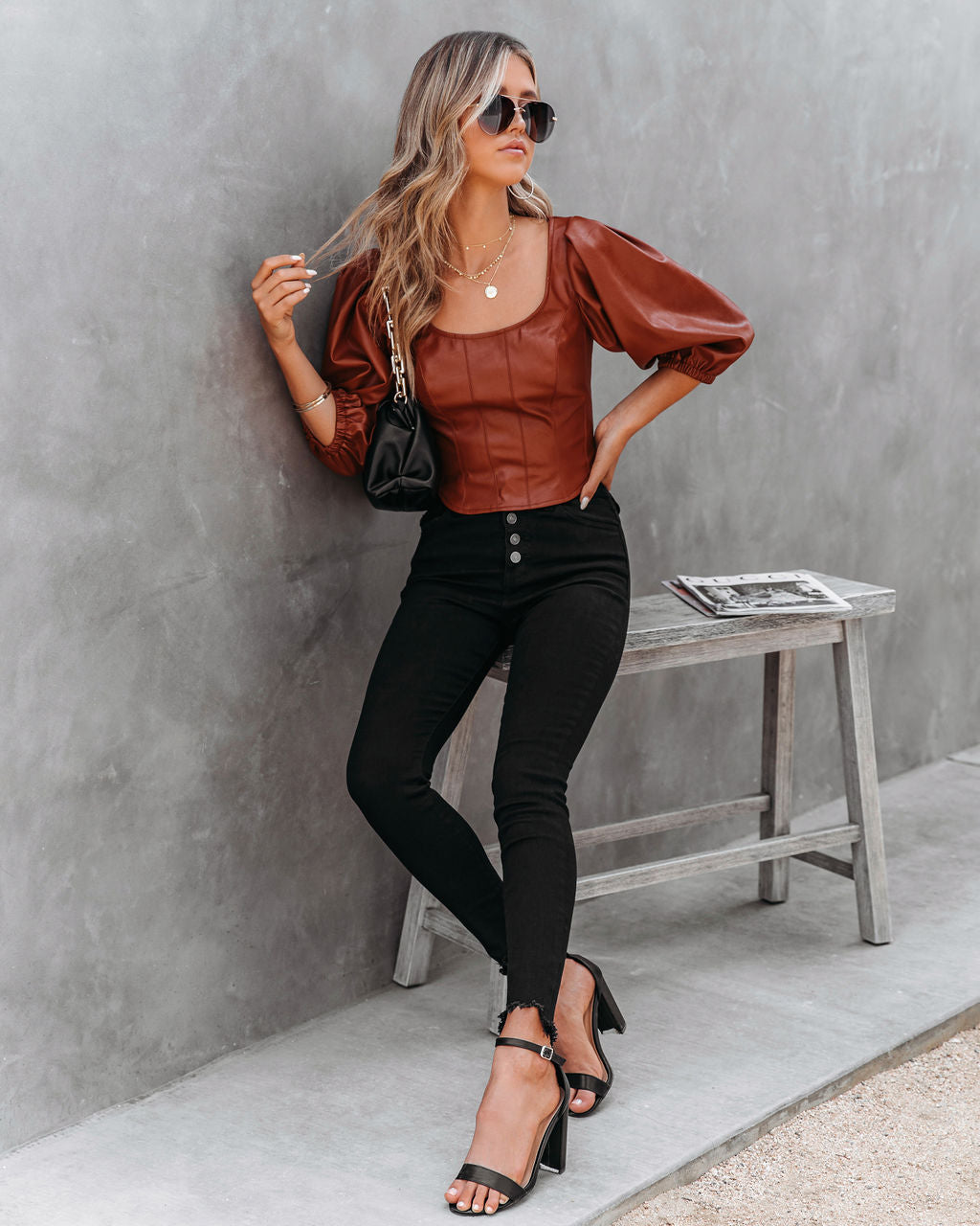 Jacklyn Faux Leather Puff Sleeve Crop Top - FINAL SALE Ins Street