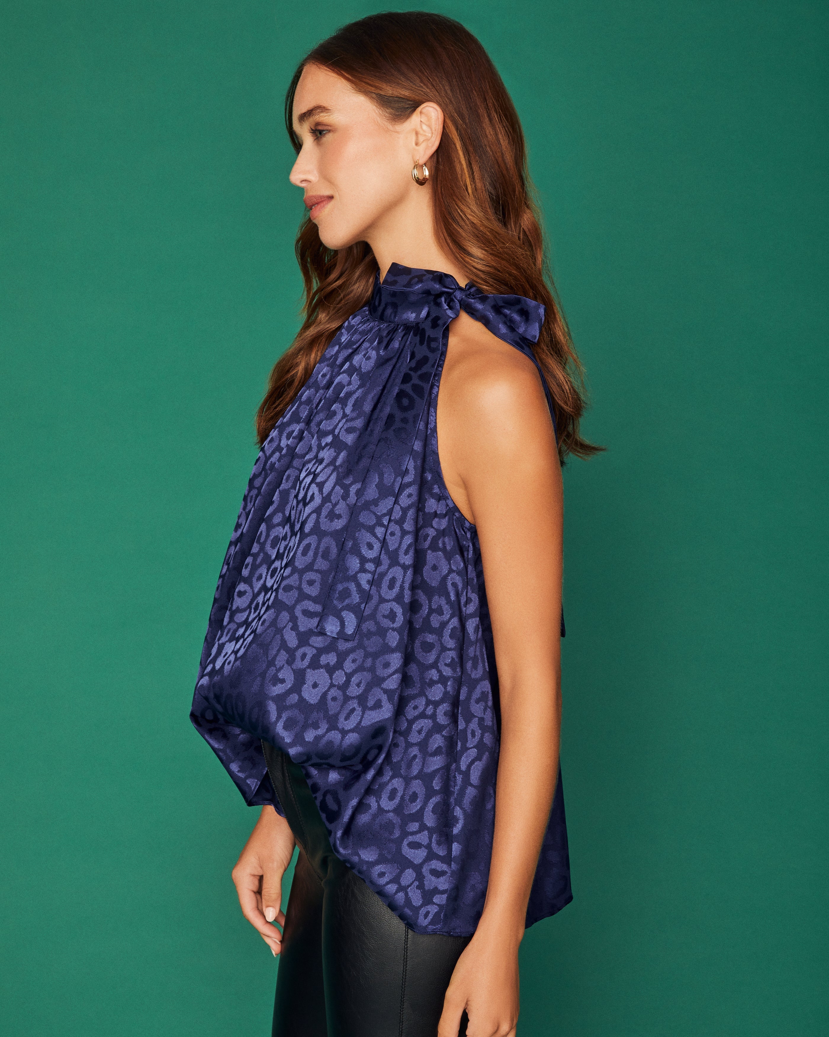 Jaxen Satin Embossed Tie Blouse - Navy - FINAL SALE Ins Street