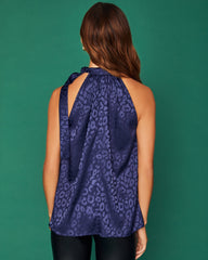 Jaxen Satin Embossed Tie Blouse - Navy - FINAL SALE Ins Street