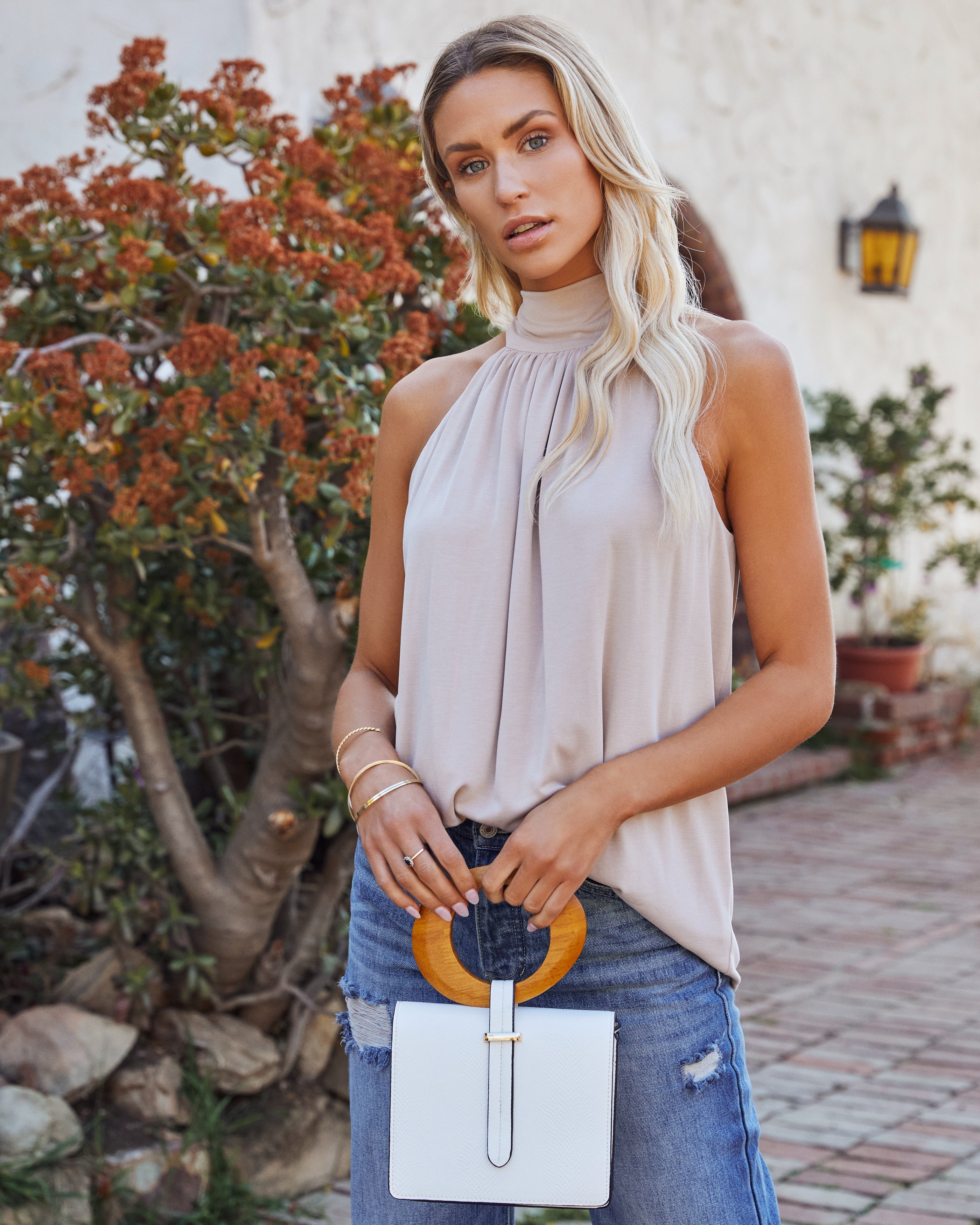 Jeezy Modal Blend Halter Tank - Taupe Ins Street