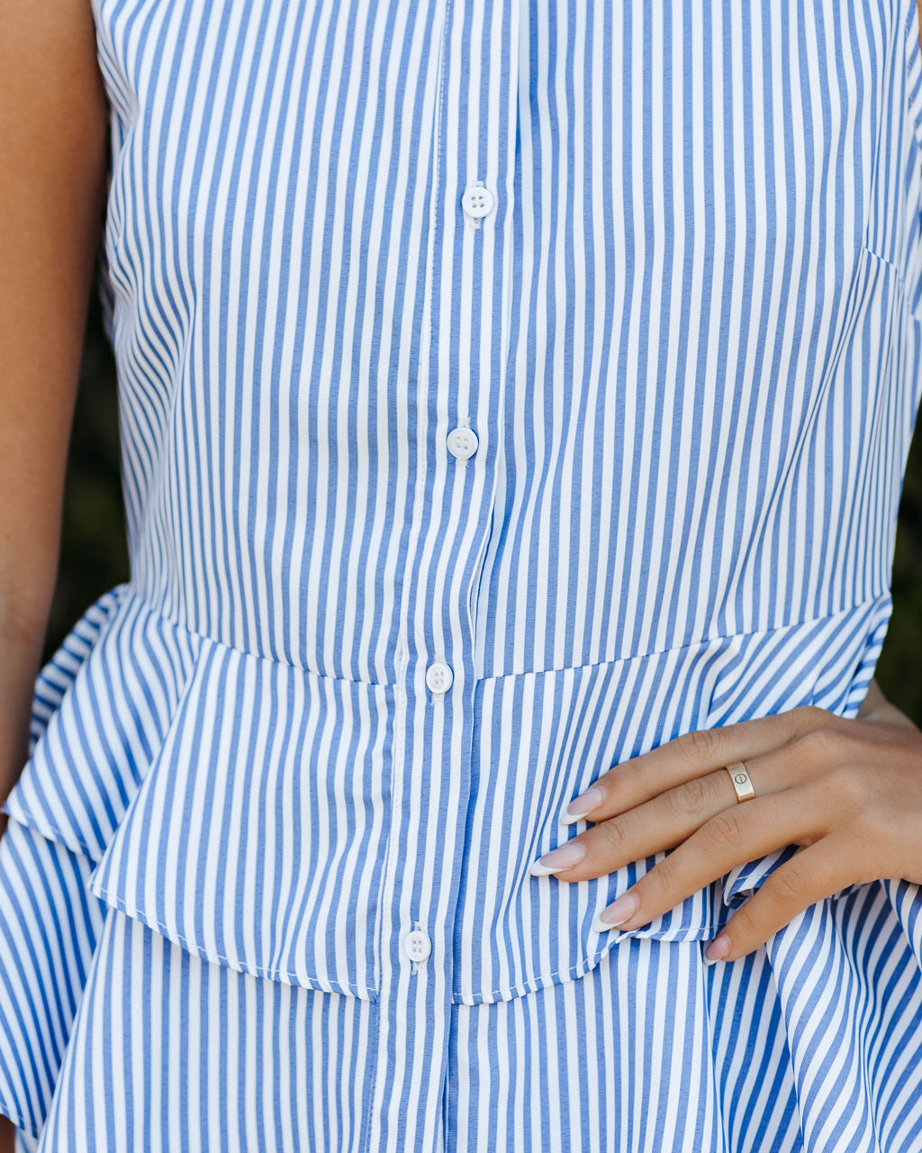 Jacie Striped High Low Button Down Peplum Top - Blue Ins Street