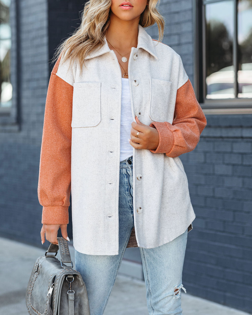 Jaison Pocketed Colorblock Shacket - Taupe Rust - FINAL SALE Ins Street