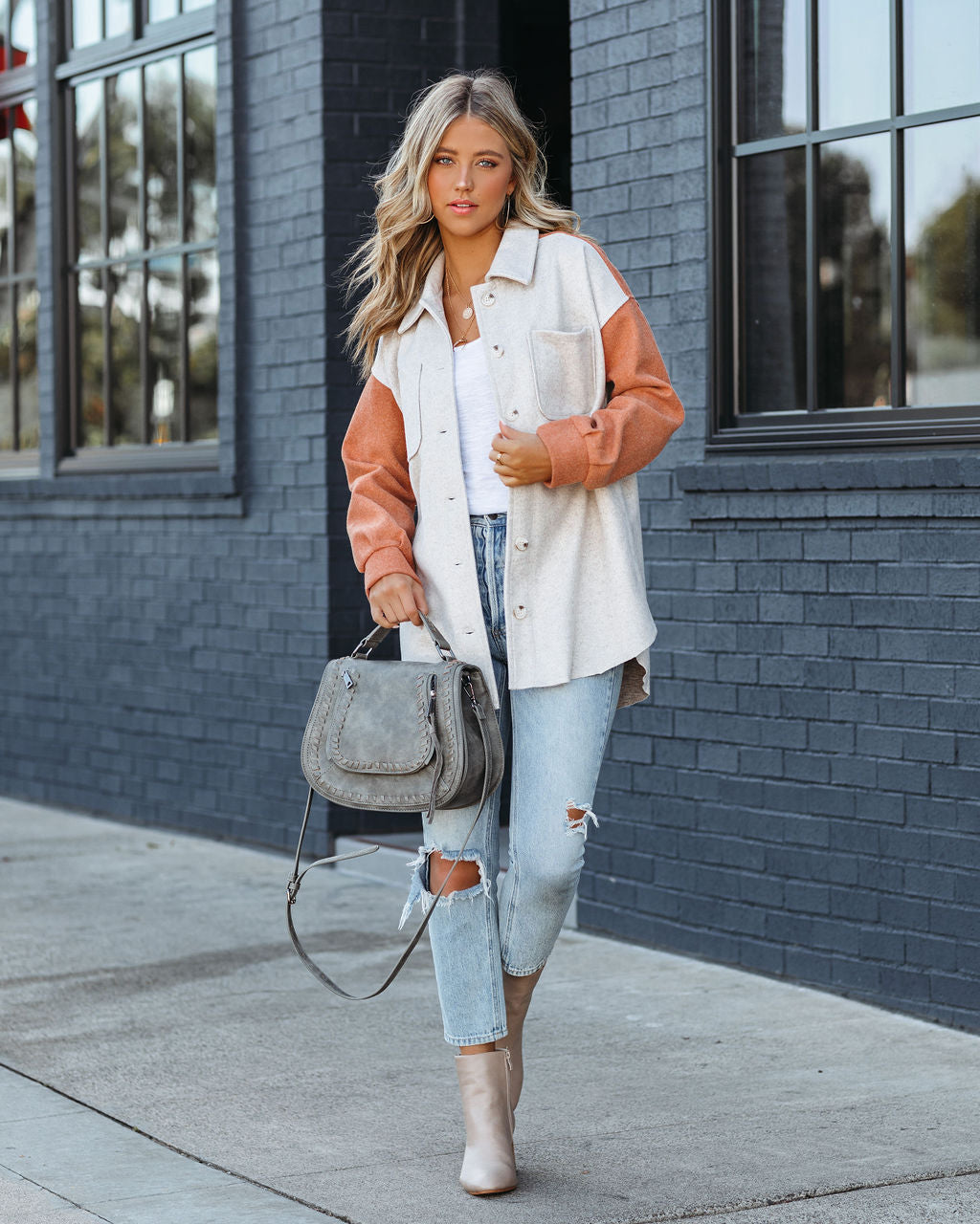 Jaison Pocketed Colorblock Shacket - Taupe Rust - FINAL SALE Ins Street