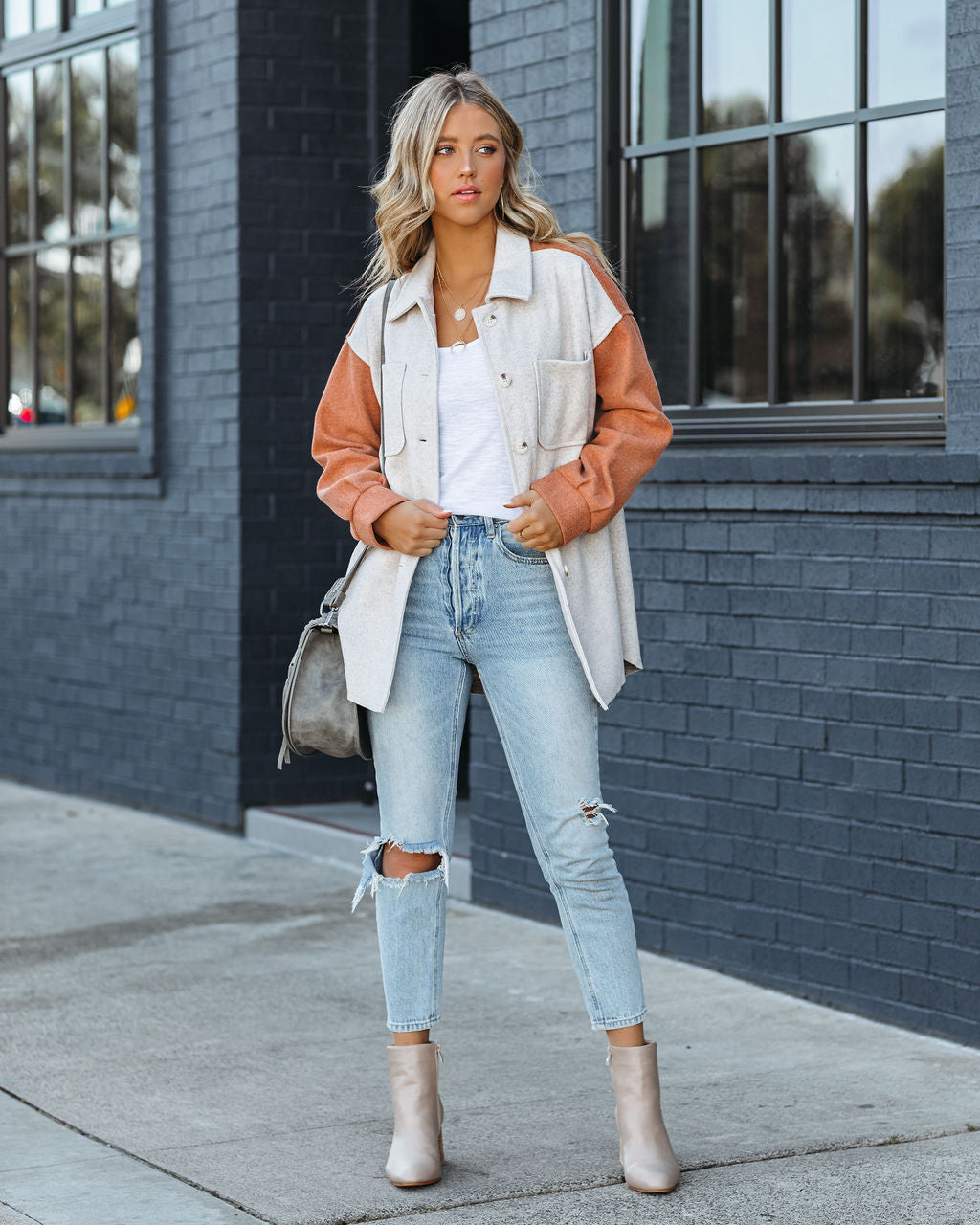 Jaison Pocketed Colorblock Shacket - Taupe Rust - FINAL SALE Ins Street