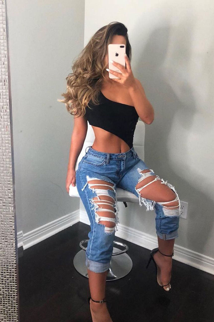 Jax Distressed High Rise Boyfriend Jeans - Light Wash Ins Street
