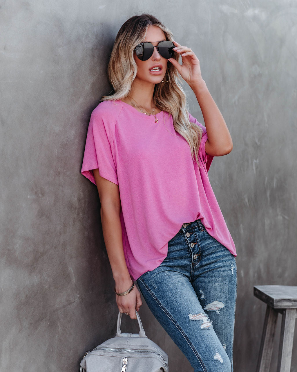 Jaxon Cotton Blend Unfinished Tee - Bubblegum Ins Street