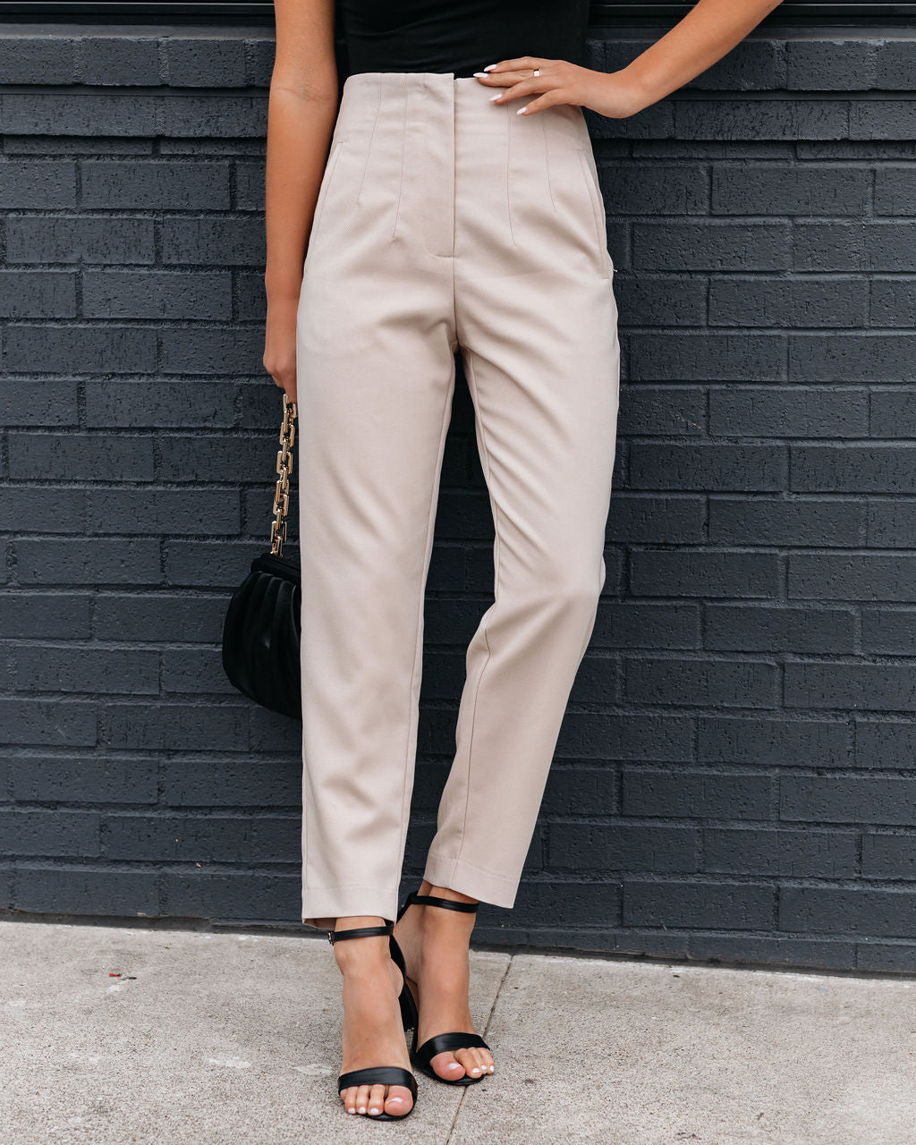 Jazlyn Pocketed High Rise Trousers - Light Taupe Ins Street