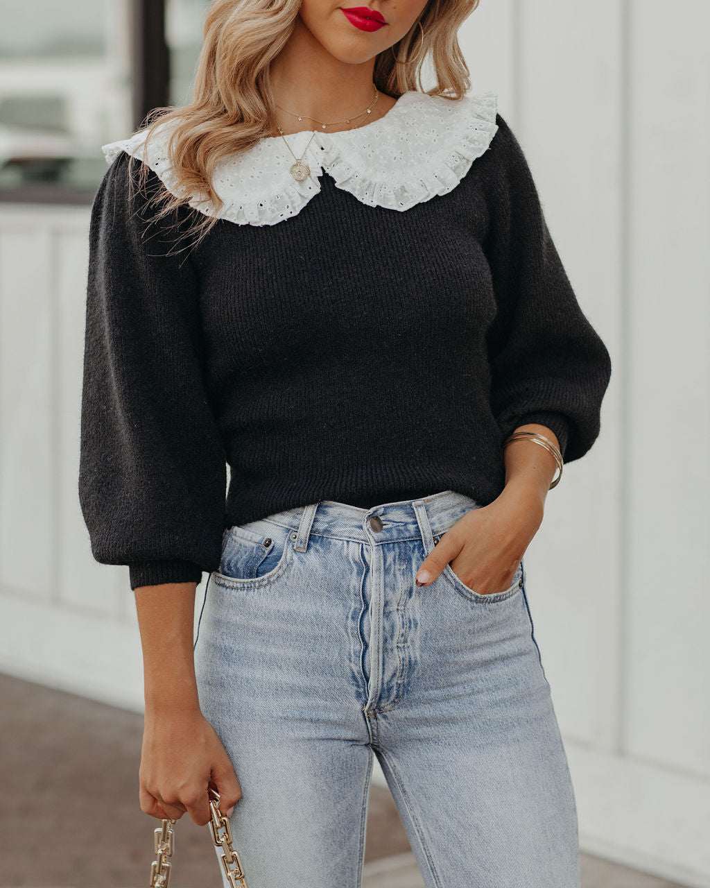 Jules Eyelet Collar Knit Sweater - FINAL SALE Ins Street